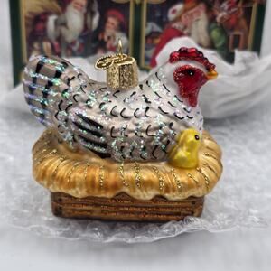 Old World Christmas Hen On Nest Glass Ornament In Box